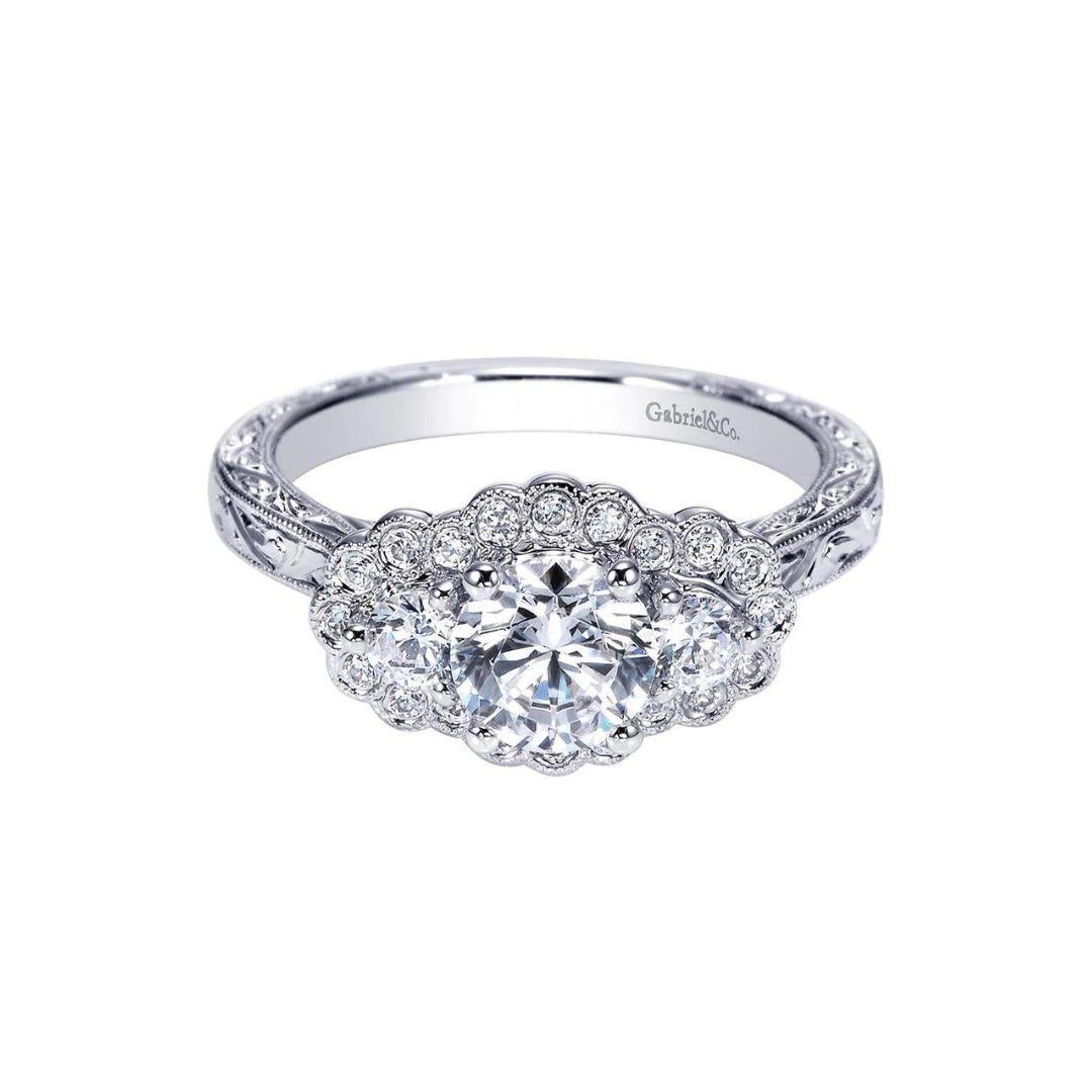 Three Stone Diamond White Gold Engagement Ring For Sale