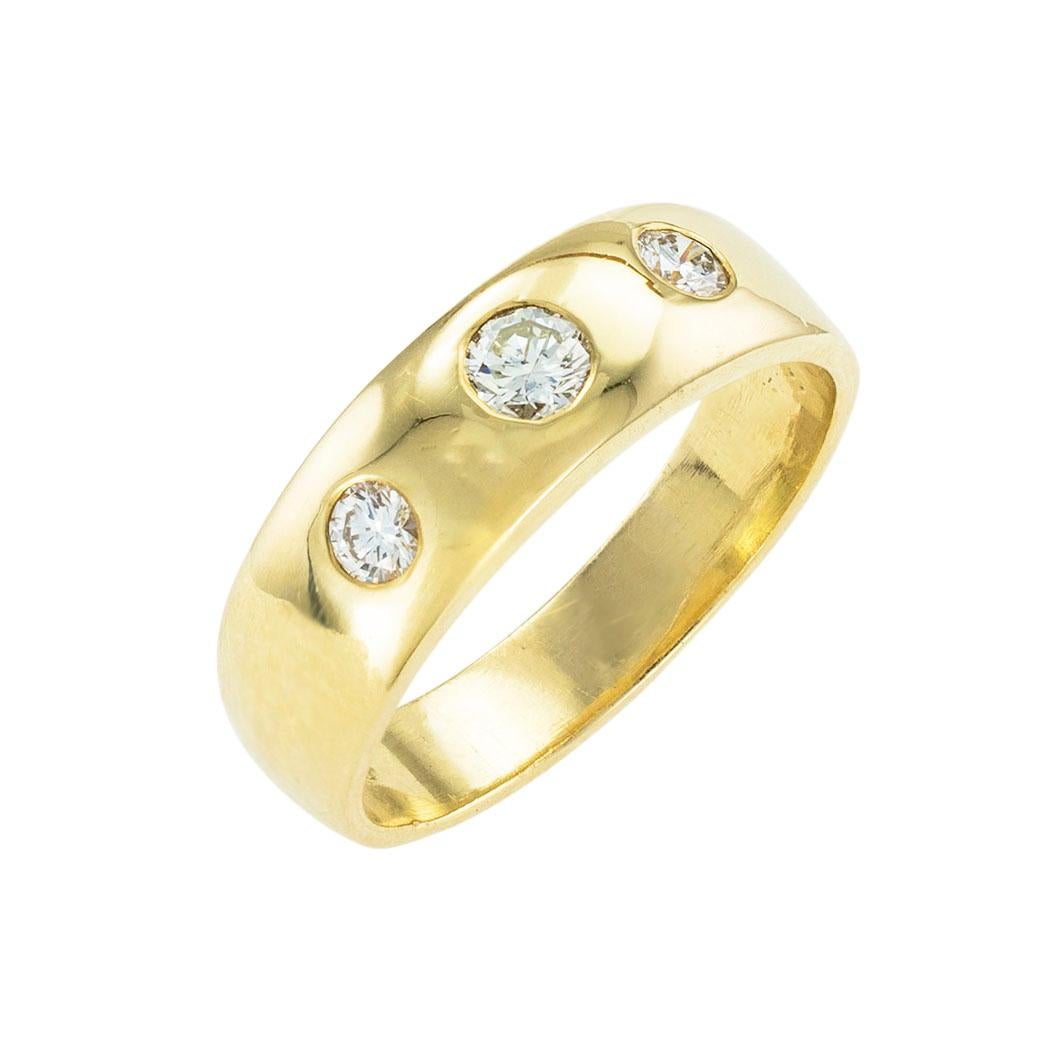 Modern Three Stone Diamond Yellow Gold Ring