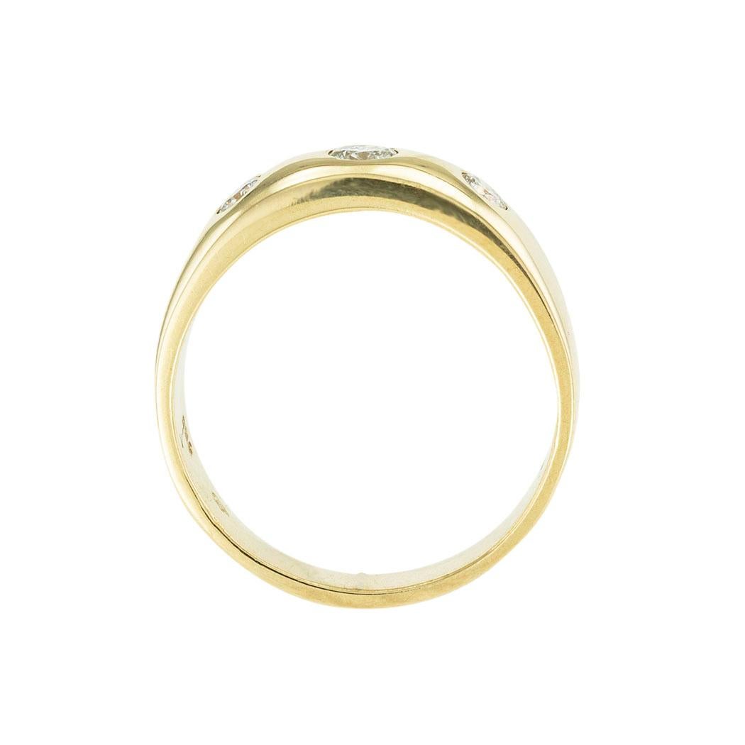 Round Cut Three Stone Diamond Yellow Gold Ring