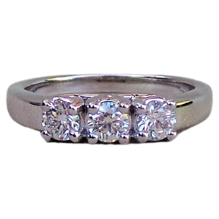 Three Stone Diamonds 0.63K White Gold Trilogy Engagement Ring For Sale