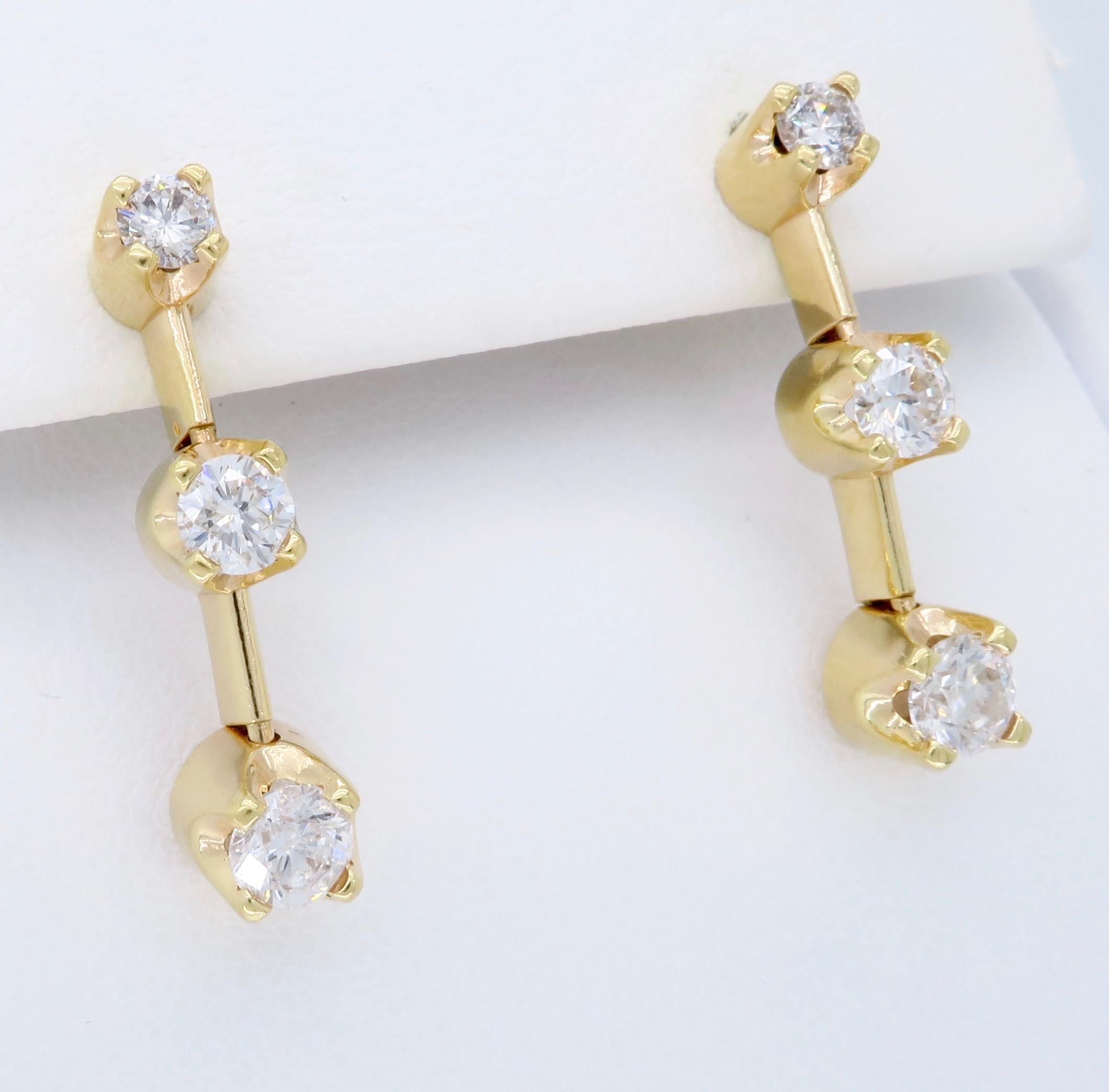 Three-Stone Drop Diamond Earrings 1
