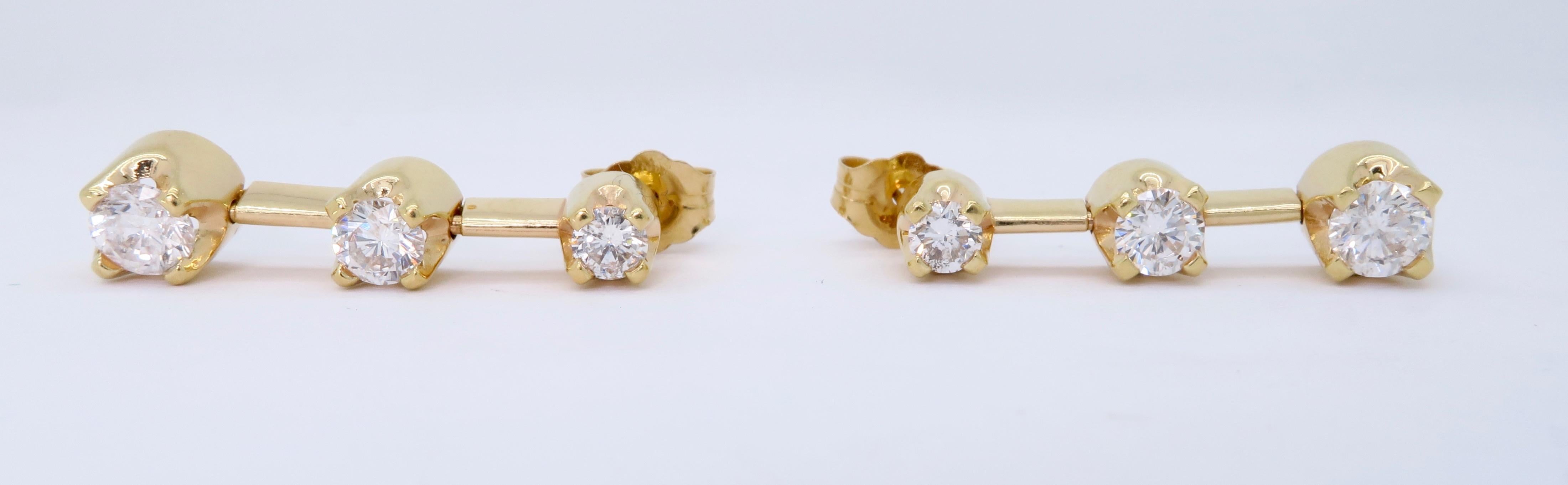 Round Cut Three-Stone Drop Diamond Earrings