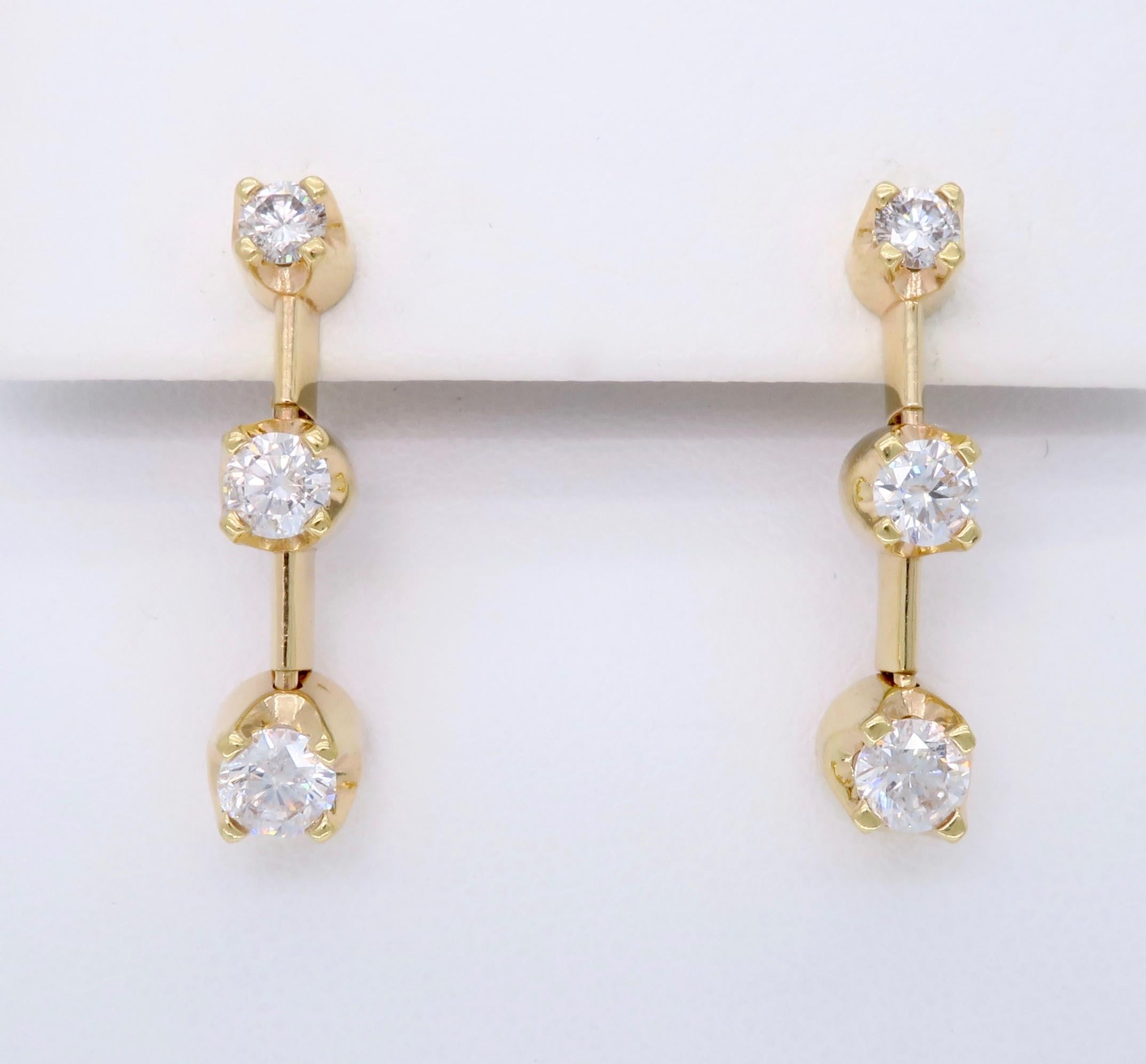 Three-Stone Drop Diamond Earrings In New Condition In Webster, NY