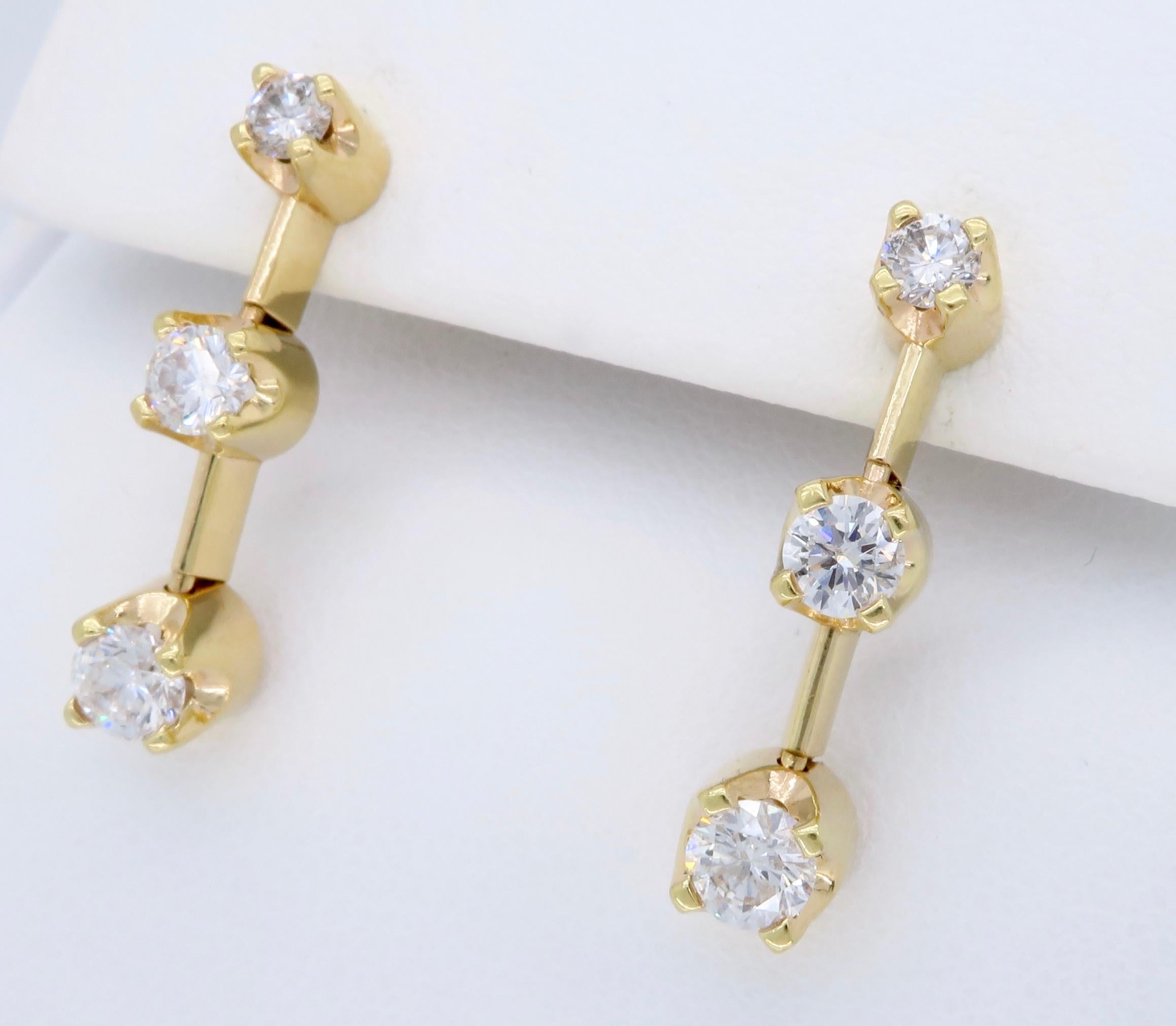 Women's Three-Stone Drop Diamond Earrings