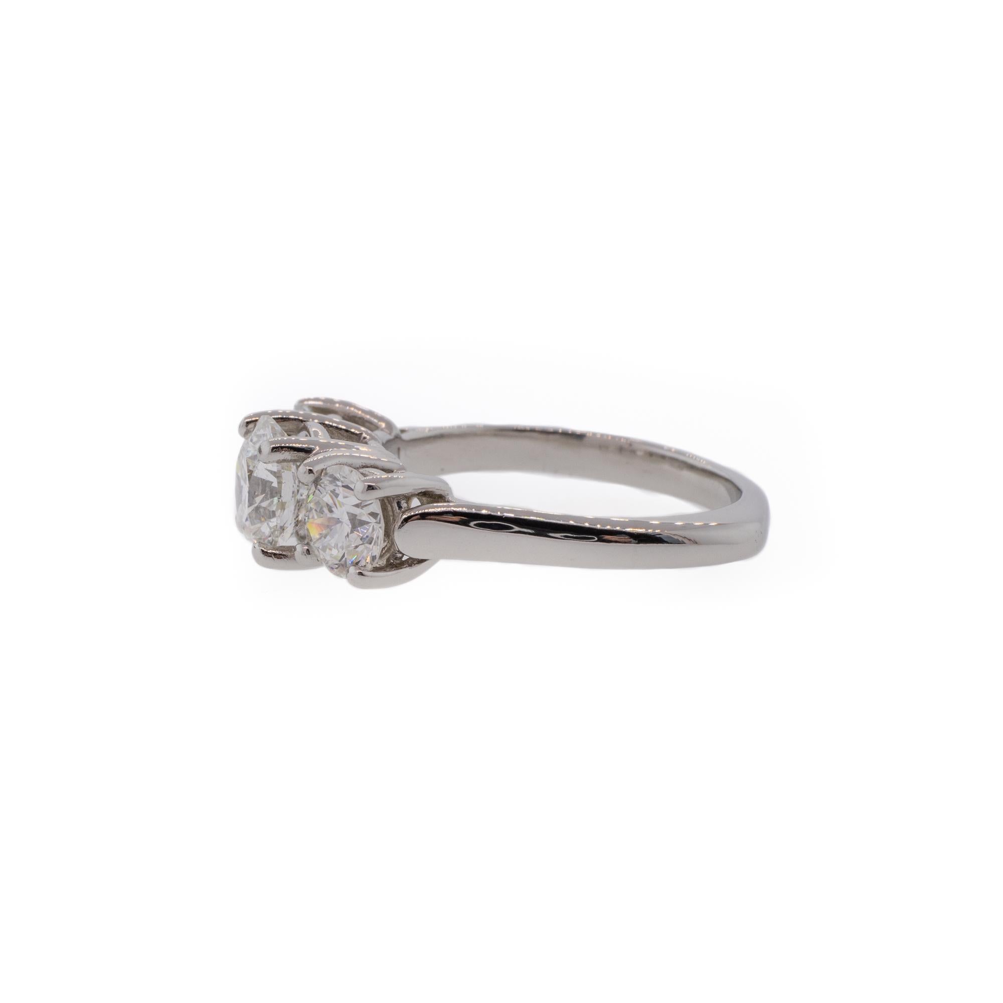 Round Cut Three-Stone EGL Certified Round Brilliant Diamond Platinum Engagement Ring For Sale