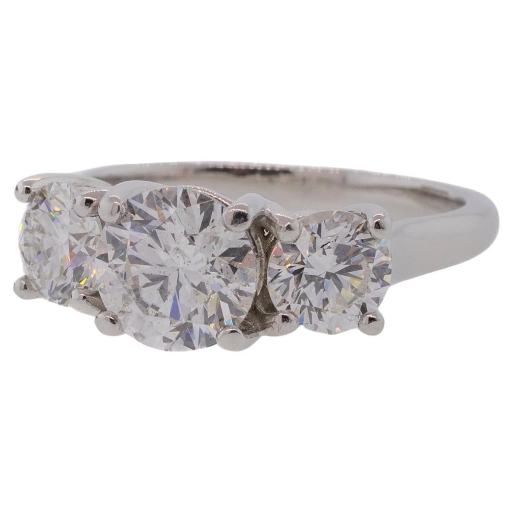 Three-Stone EGL Certified Round Brilliant Diamond Platinum Engagement Ring For Sale