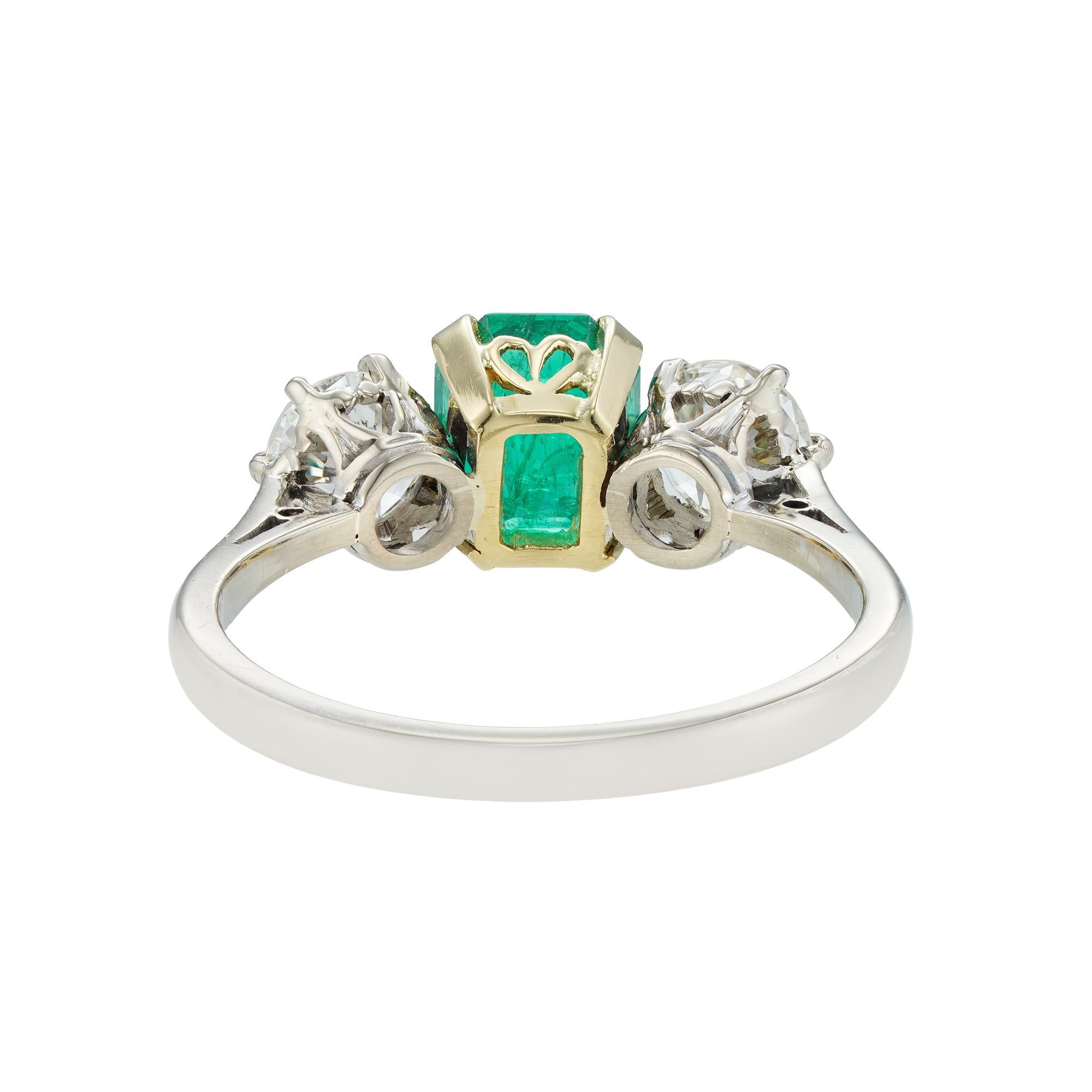 High Victorian Three-Stone Emerald and Diamond Ring