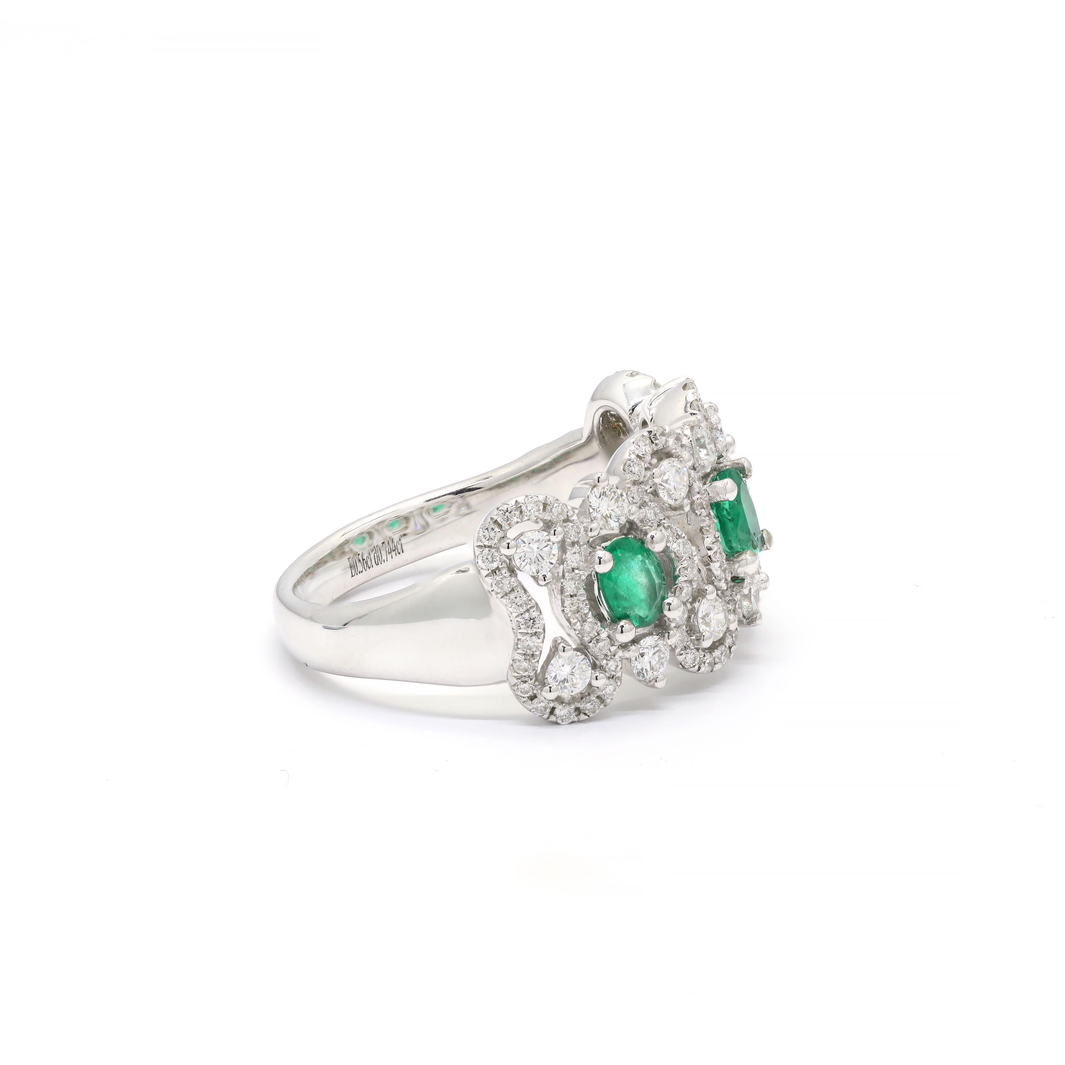 For Sale:   Diamond and Natural Emerald Engagement Band Ring in 14k Solid White Gold 3