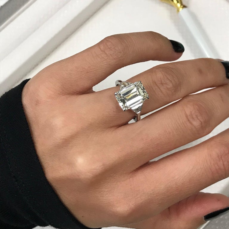 Three-Stone Emerald Cut 5.05 Carat Diamond Engagement Ring GIA ...