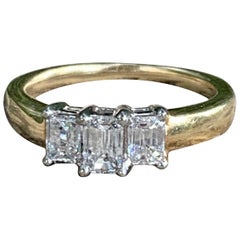 Three-Stone Emerald Cut Diamond 14 Karat Yellow and White Gold Ring - Size 8