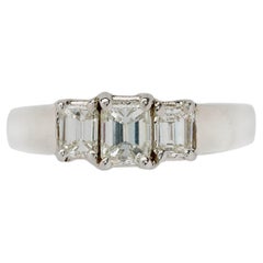 Three Stone Emerald-Cut Diamond and White Gold Ring, 1.47 Carat