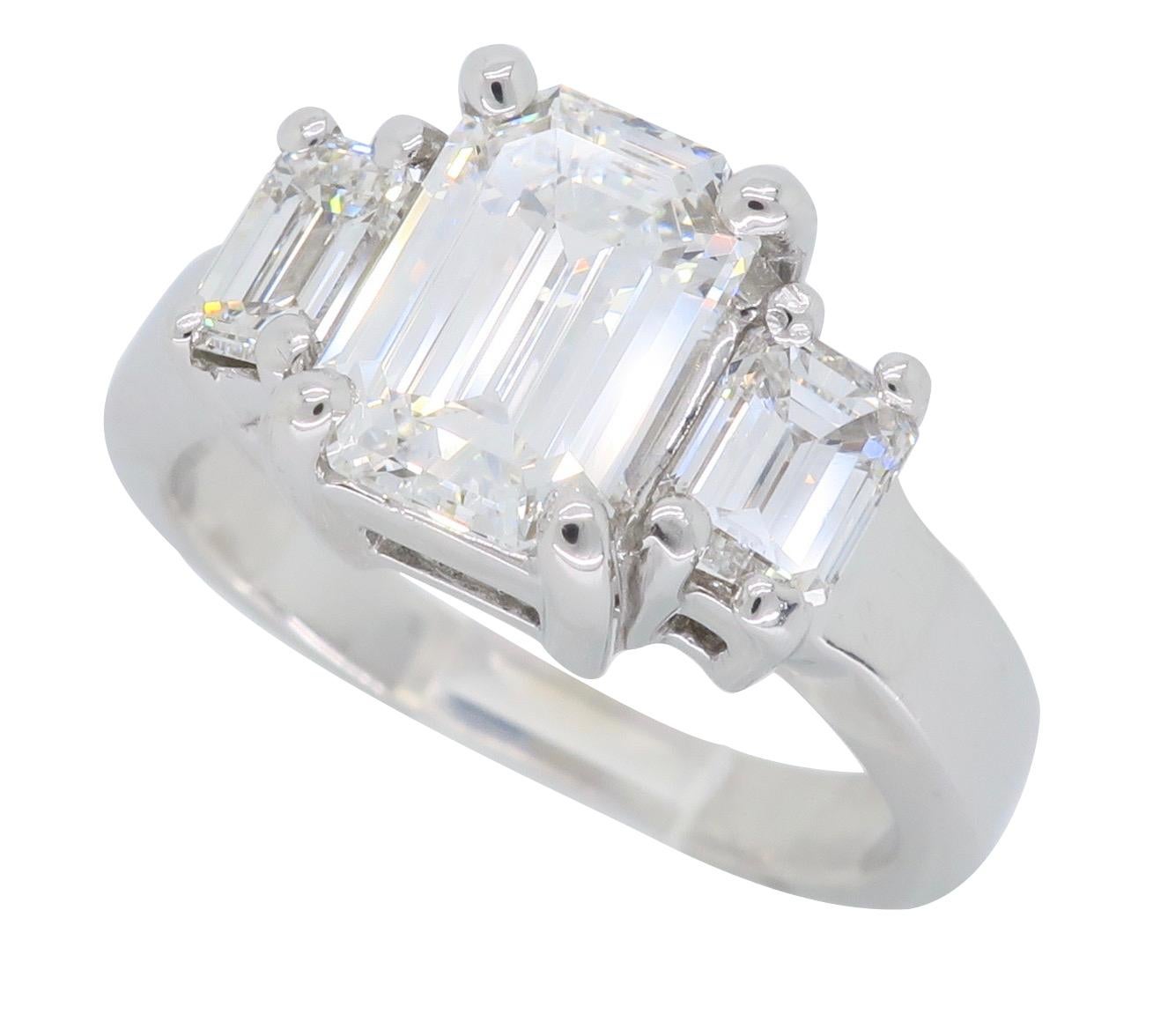 Three-Stone Emerald Cut Diamond Engagement Ring 3