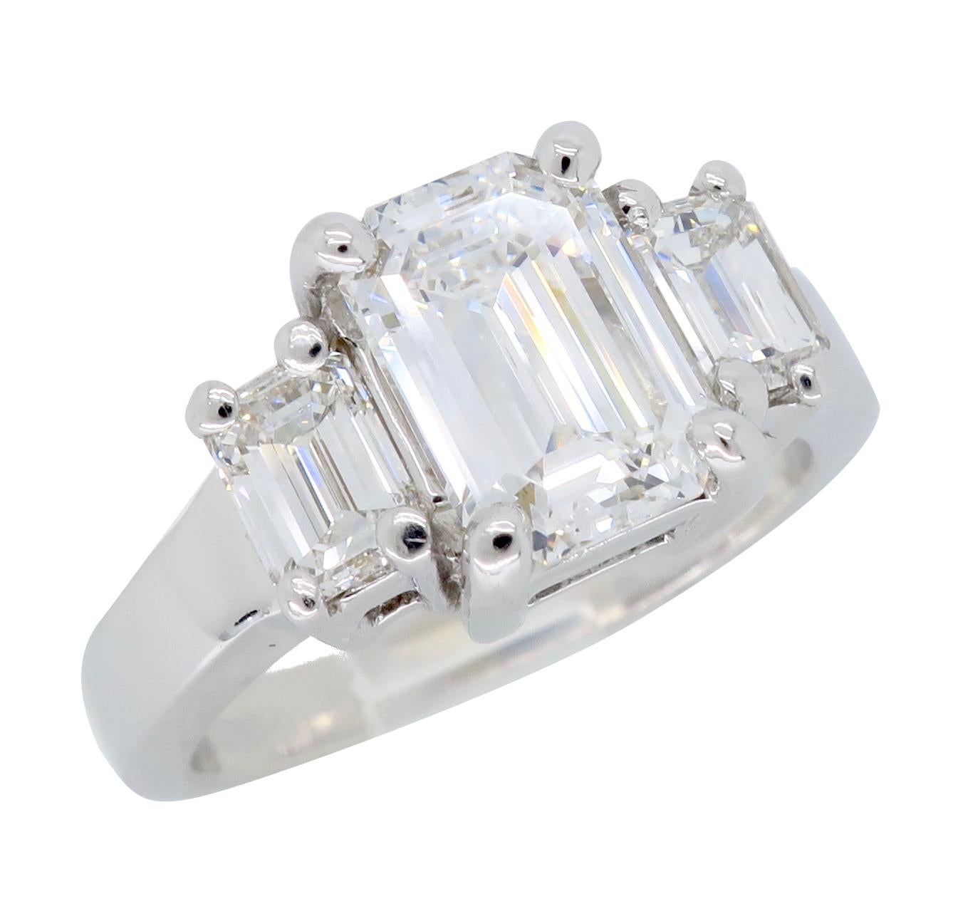 Three-Stone Emerald Cut Diamond Engagement Ring 4