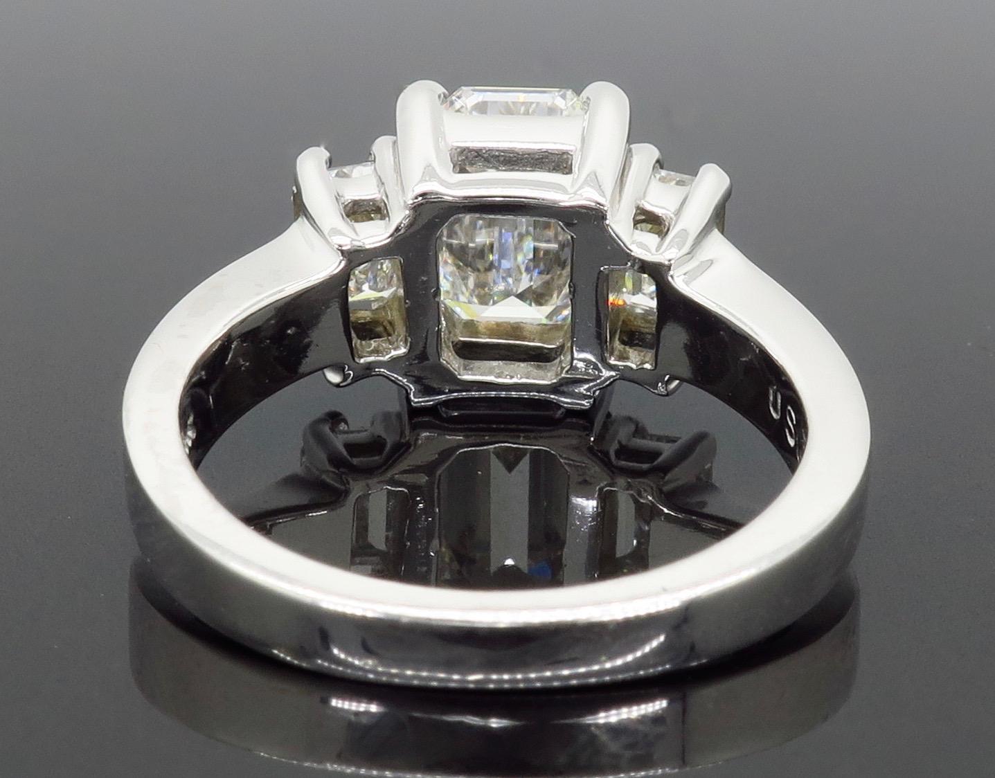 Women's or Men's Three-Stone Emerald Cut Diamond Engagement Ring