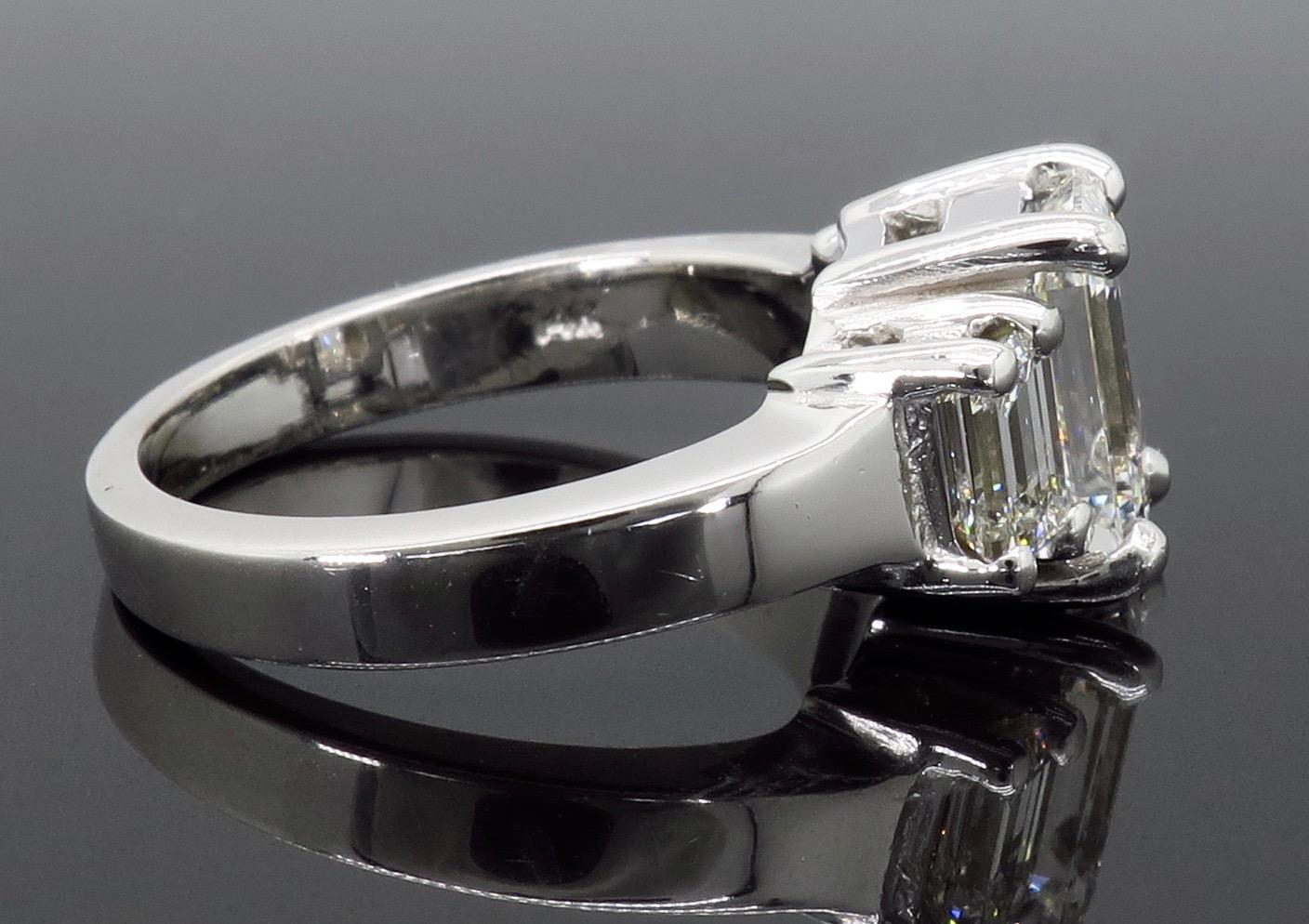 Three-Stone Emerald Cut Diamond Engagement Ring 1
