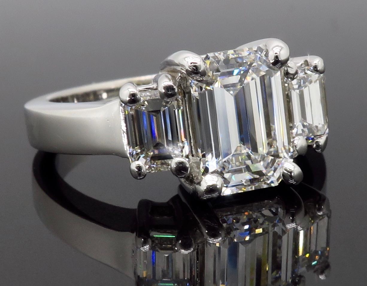 Three-Stone Emerald Cut Diamond Engagement Ring 2