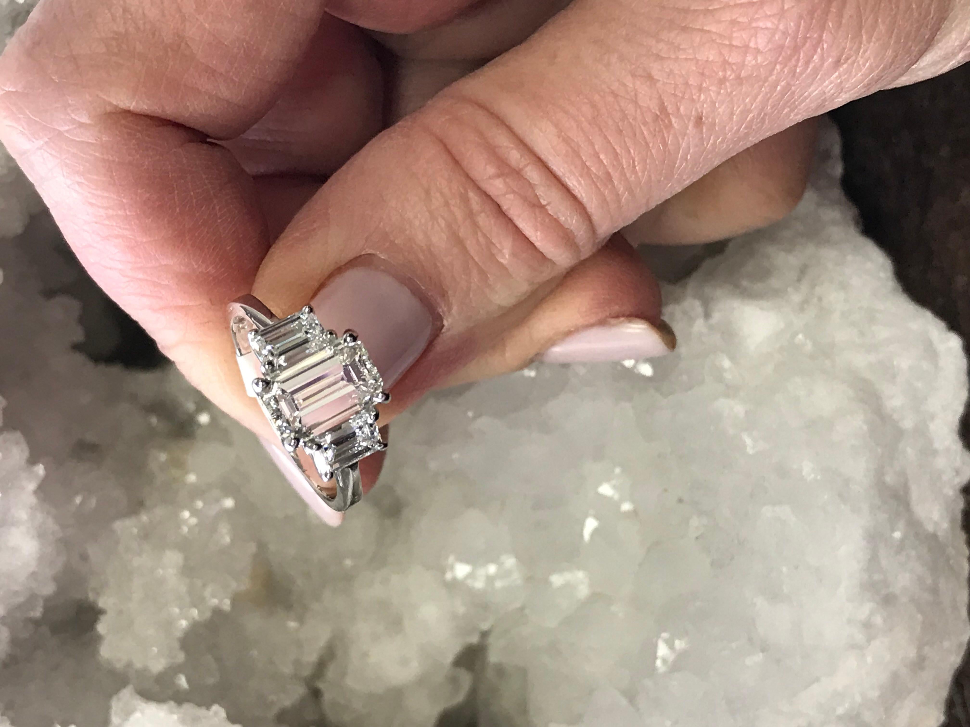Women's Three-Stone Emerald Cut Diamond Platinum Engagement Ring
