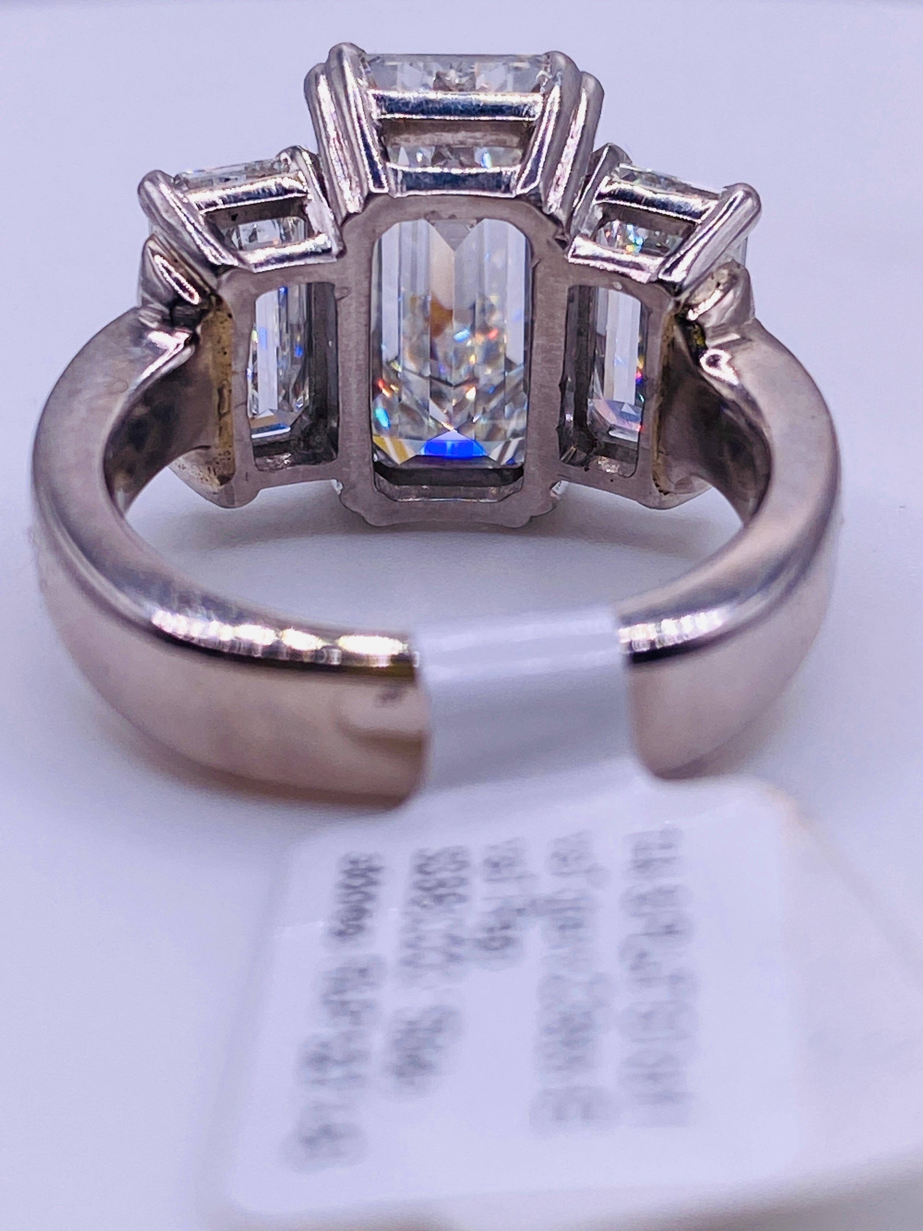 Women's or Men's Three-Stone Emerald Cut Diamond Ring