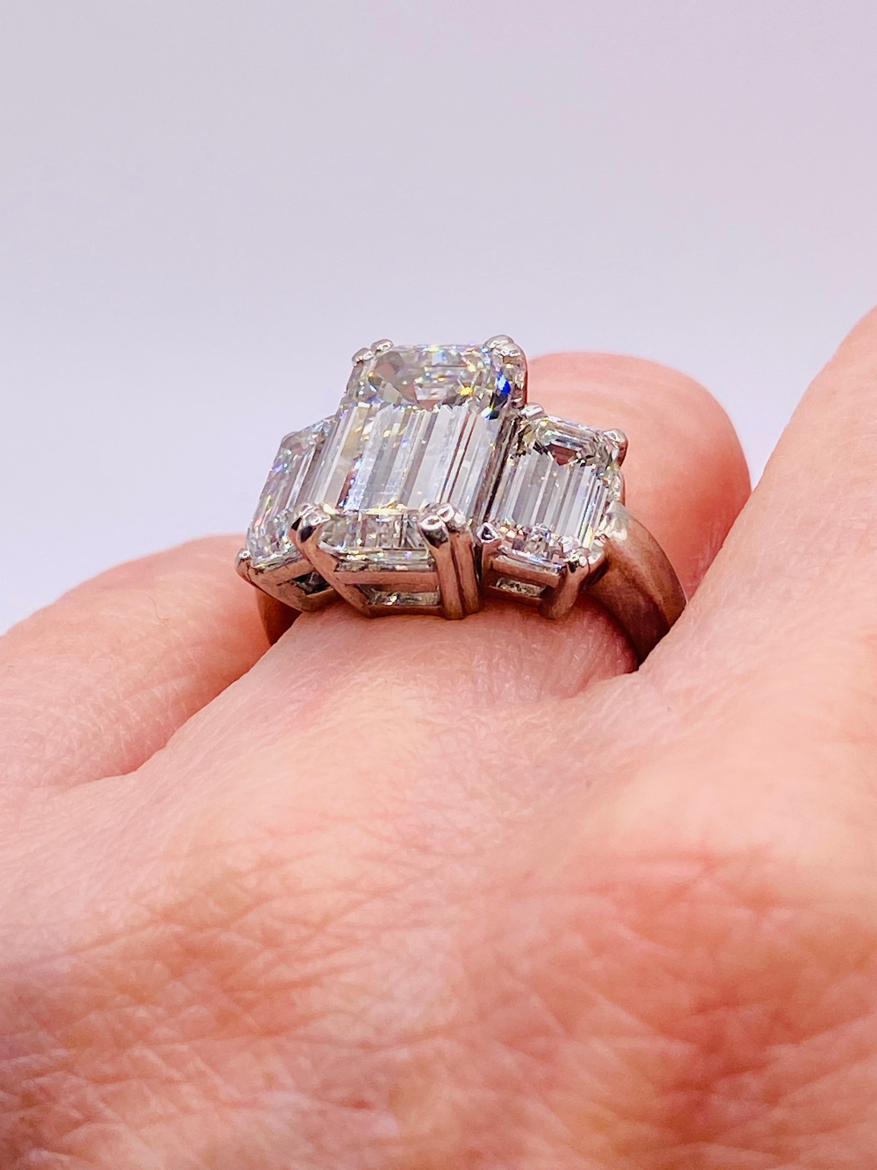 Three-Stone Emerald Cut Diamond Ring 3
