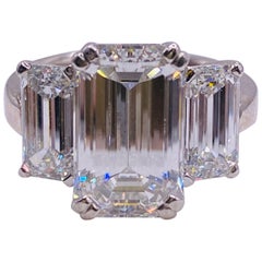 Three-Stone Emerald Cut Diamond Ring