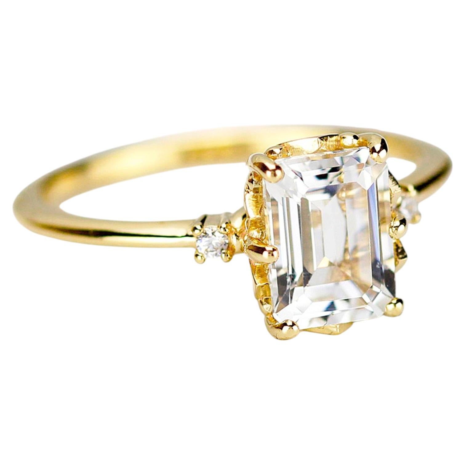 For Sale:  Three Stone Emerald Cut Moissanite Diamond Ring Made in Italy by NOOI JEWELRY