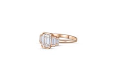 Three Stone Emerald Cut Moissanite Engagement 14k gold Ring