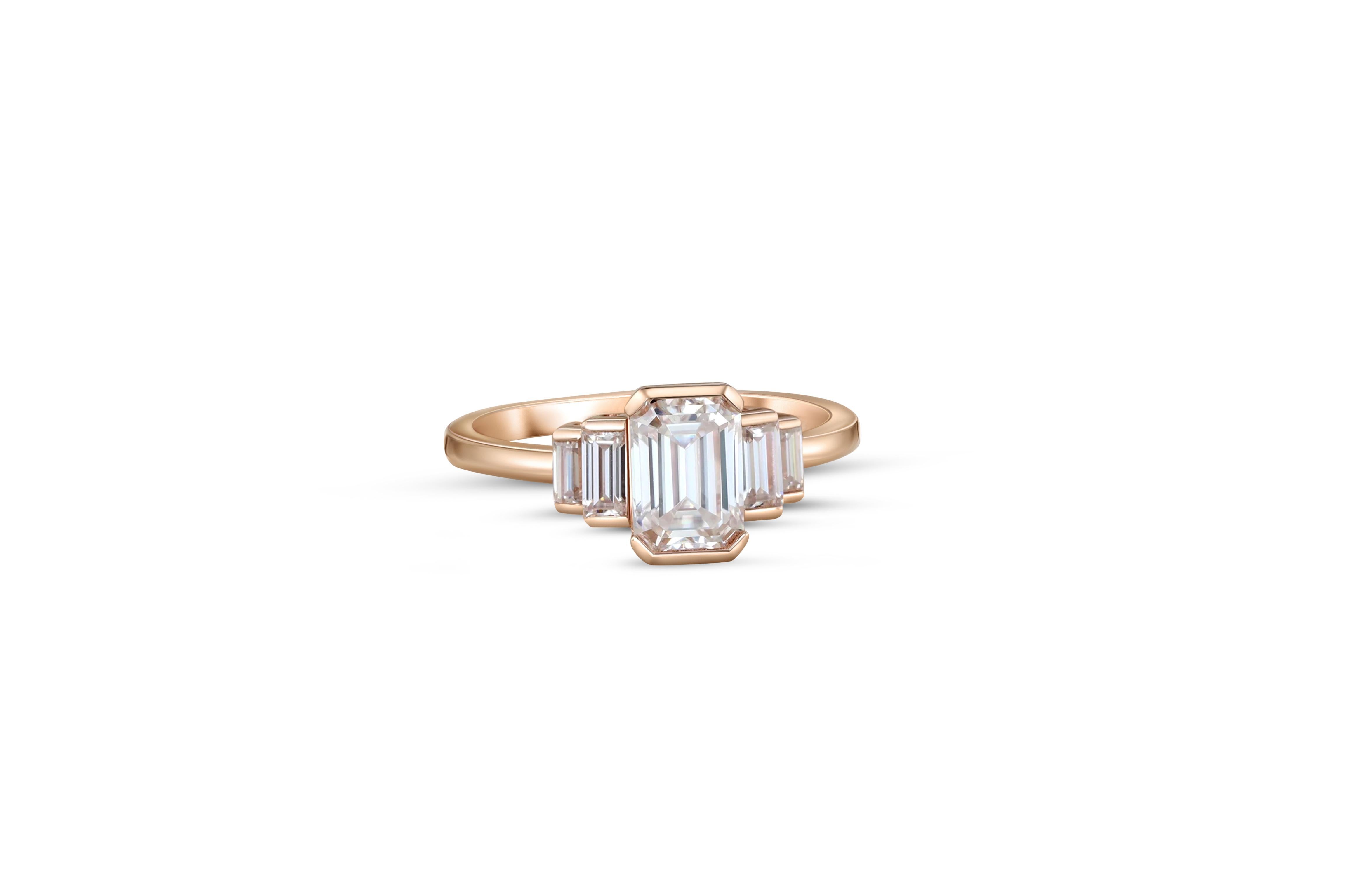 For Sale:  Three Stone Emerald Cut Moissanite Engagement 14k gold Ring 3