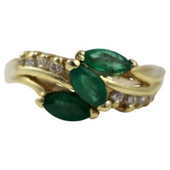Three Stone Emerald & Diamond 14ct Ring