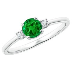 Three Stone Emerald Diamond Engagement Ring 0.51 CTW in Platinum