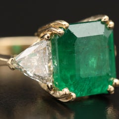 5 Carat Three Stone Emerald Diamond Engagement Ring Antique Bridal Cocktail Ring
