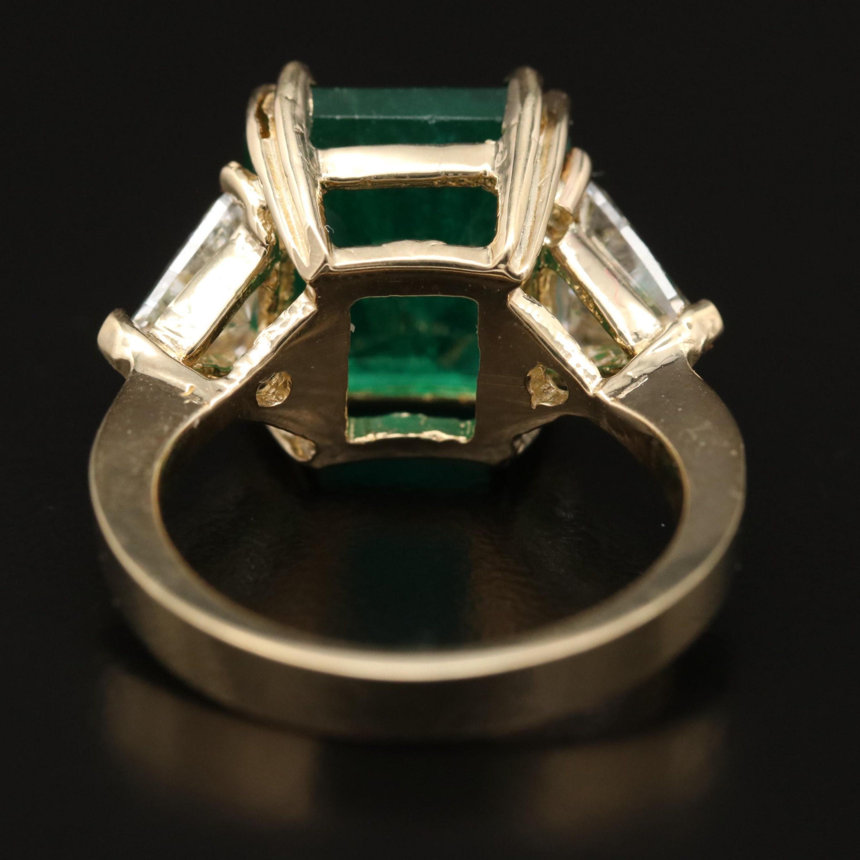 For Sale:  5 Carat Three Stone Emerald Diamond Engagement Ring Antique Bridal Cocktail Ring 4