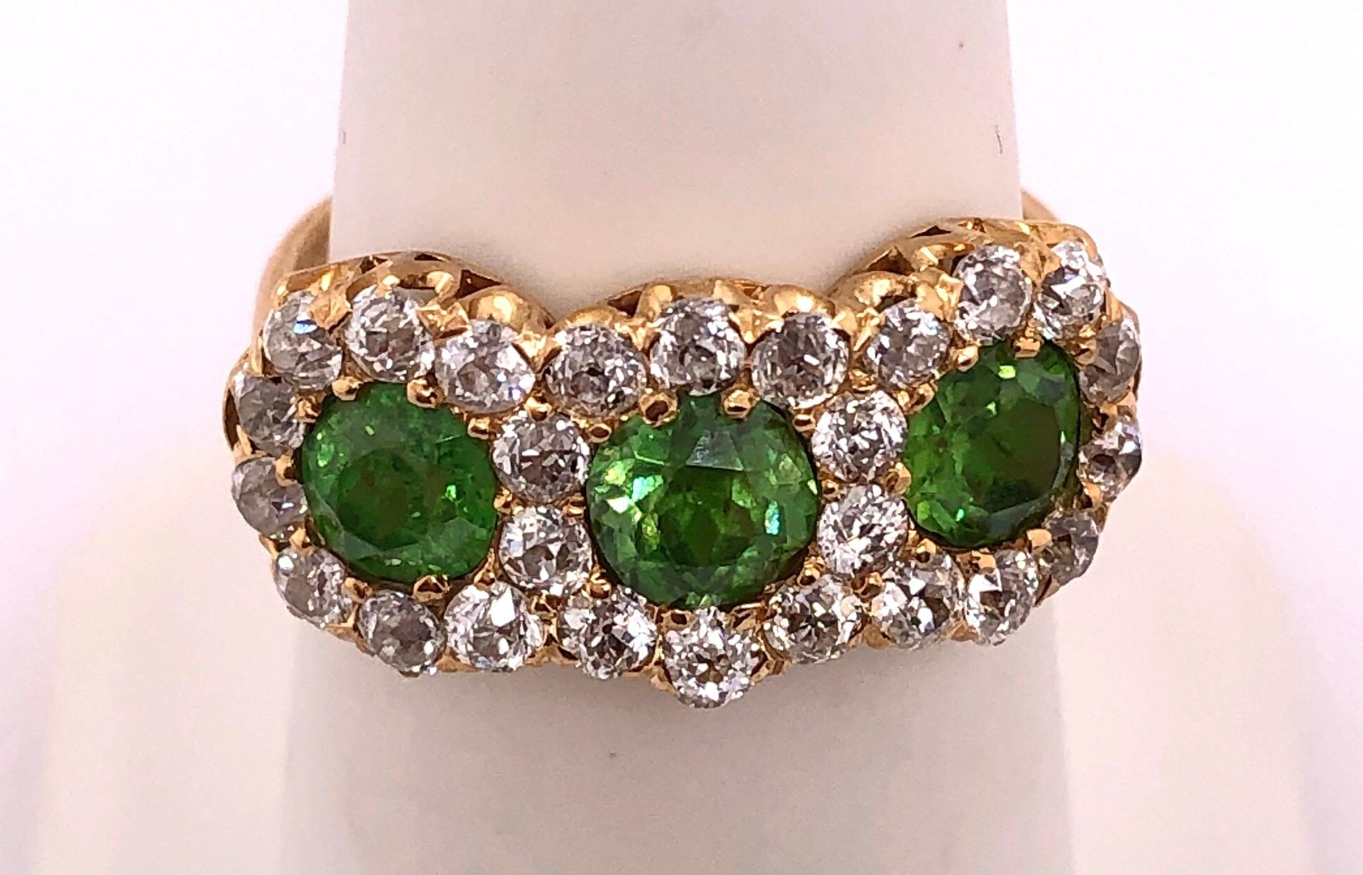 Women's or Men's Three-Stone Emerald and Diamond Modern Ring For Sale