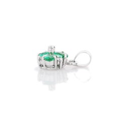 Three Stone Emerald Diamond Pendant in 18K Solid White Gold