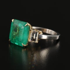 Minimal 4 Carat Natural Colombian Emerald and Diamond White Gold Engagement Ring