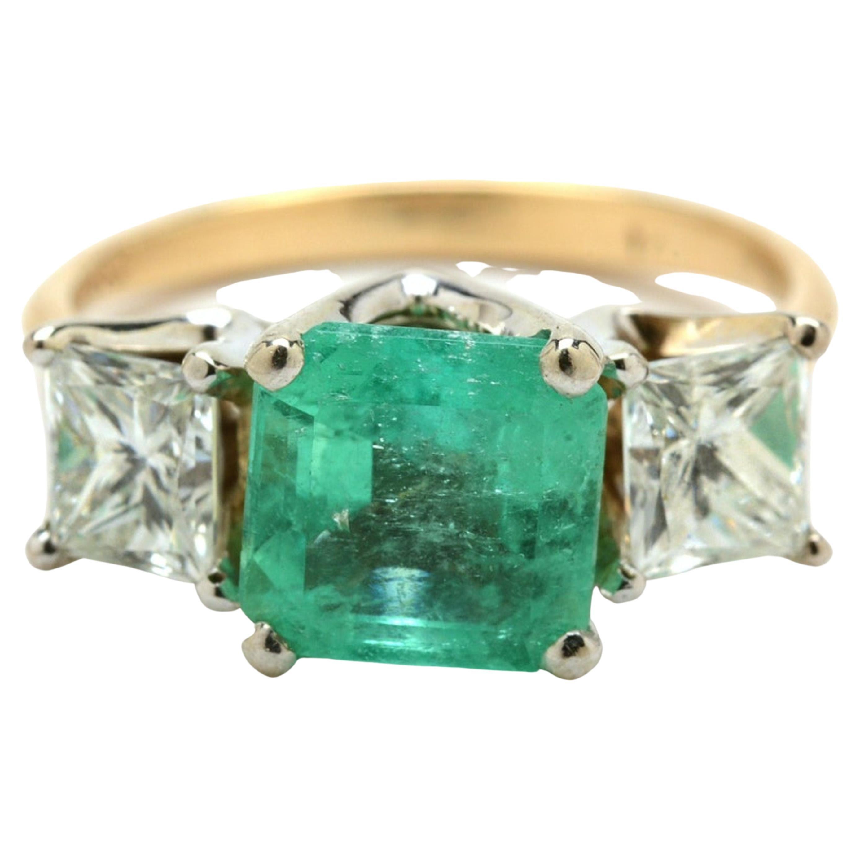 For Sale:  Three Stone Emerald Engagement Rings, Antique Emerald Engagement Ring
