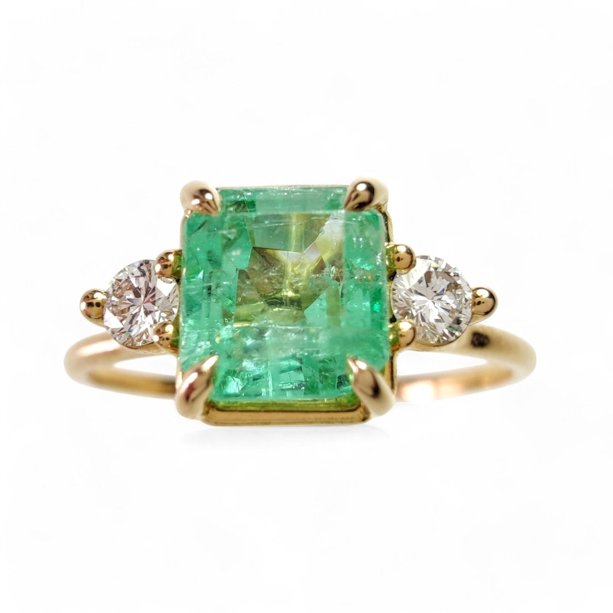Three-Stone Emerald Ring 18K Gold: Diamonds & Emerald, Perfect Engagement Gift