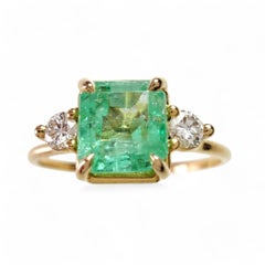 Three-Stone Emerald Ring 18K Gold: Diamonds & Emerald, Perfect Engagement Gift