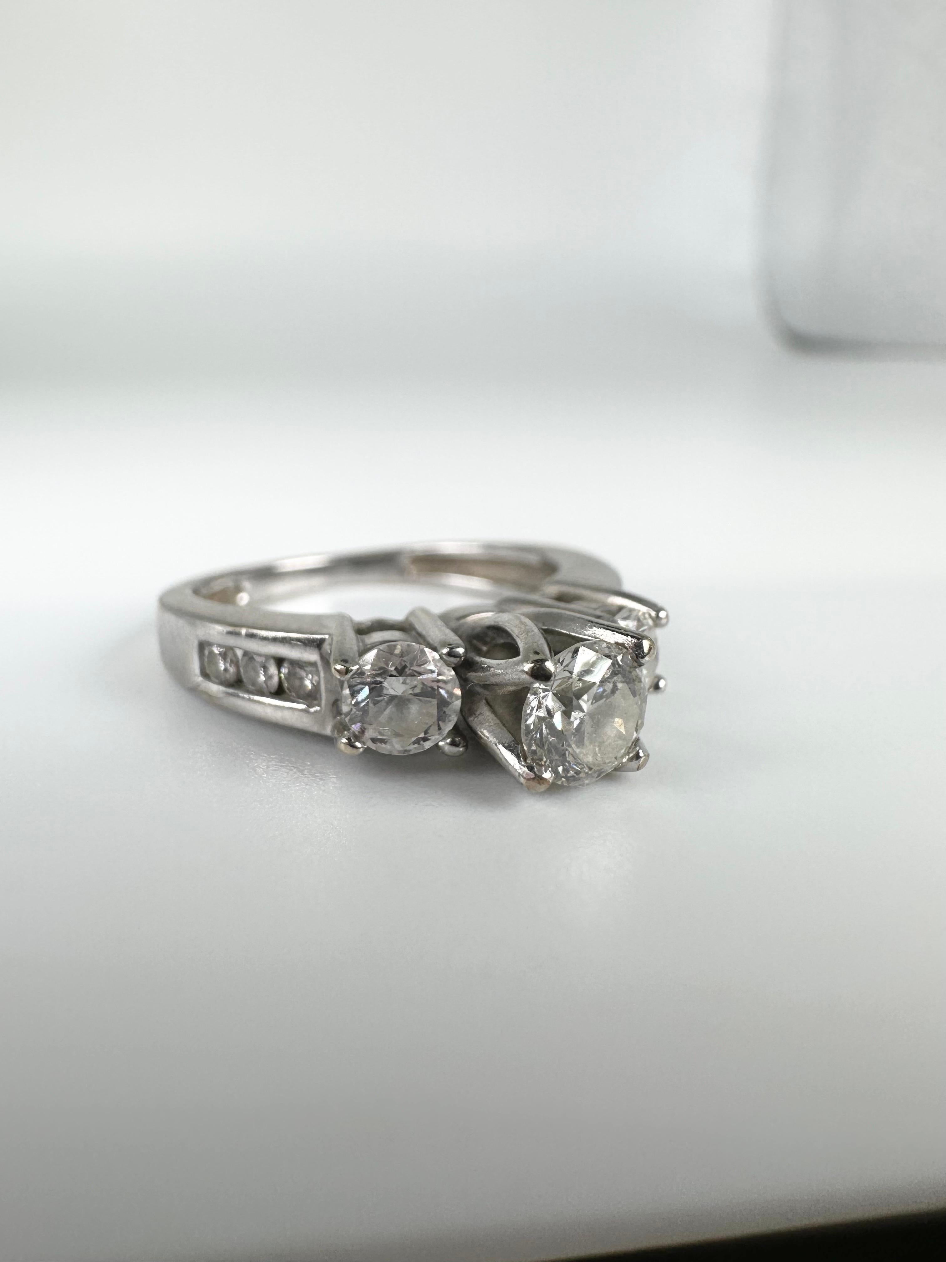 Three Stone Engagement Ring 14 Karat White Gold Tulip Setting Diamond Ring In New Condition For Sale In Jupiter, FL