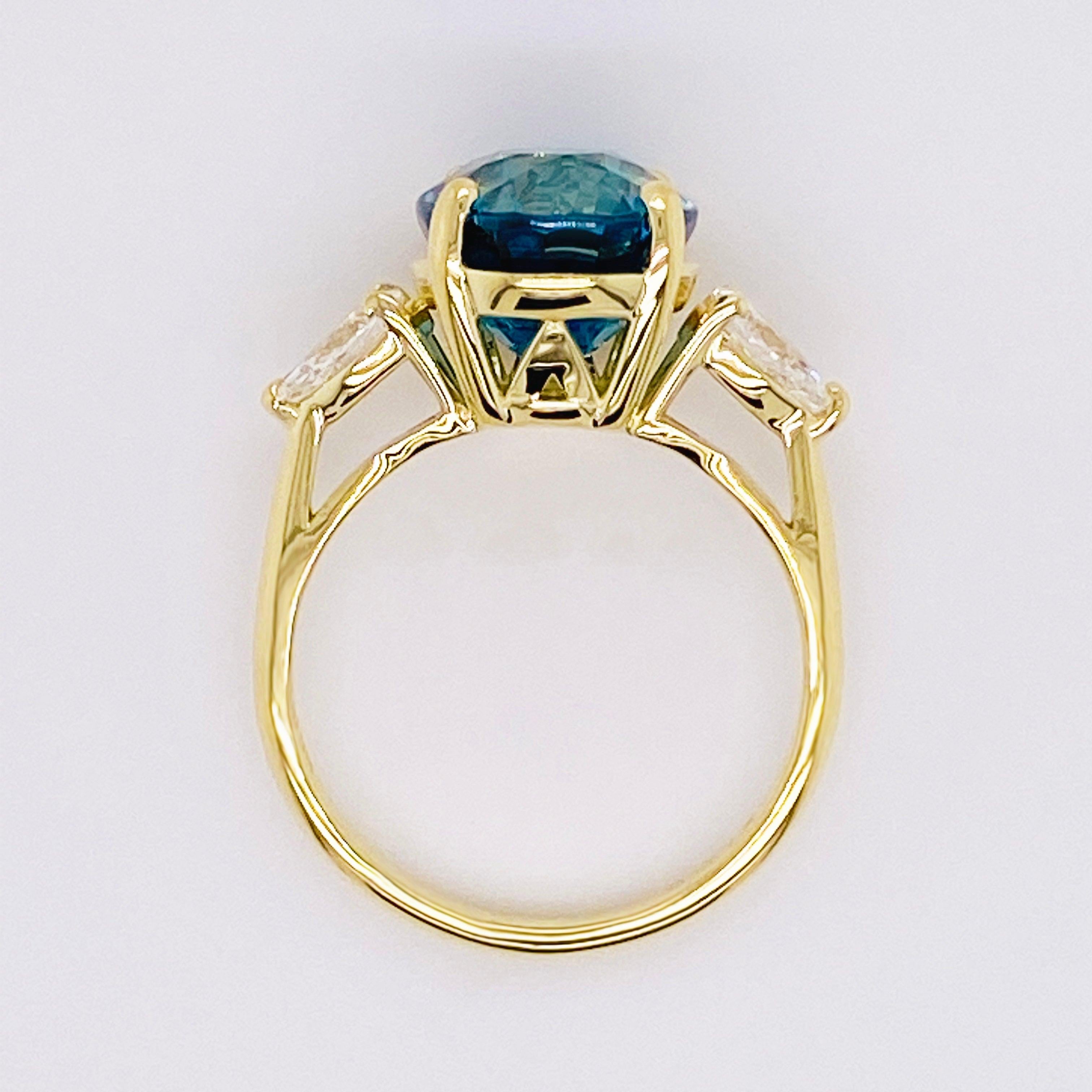 Three Stone Engagement Ring in 14 Karat Gold Three-Stone Blue Zircon 8.45 Carats 3