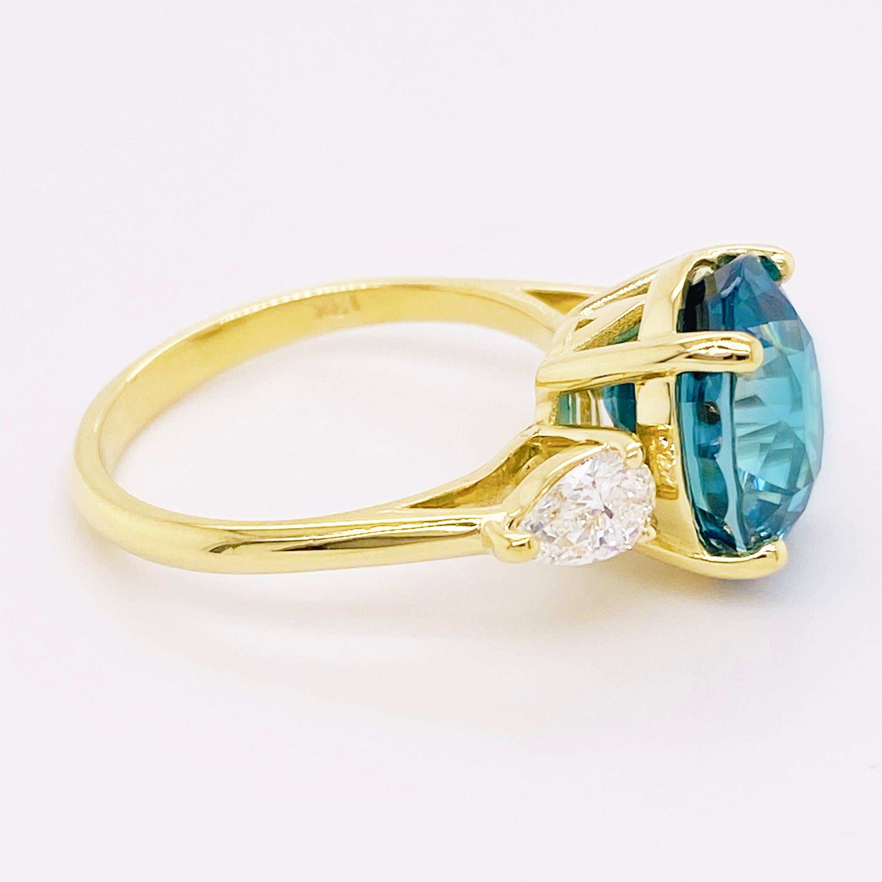 Three Stone Engagement Ring in 14 Karat Gold Three-Stone Blue Zircon 8.45 Carats 4