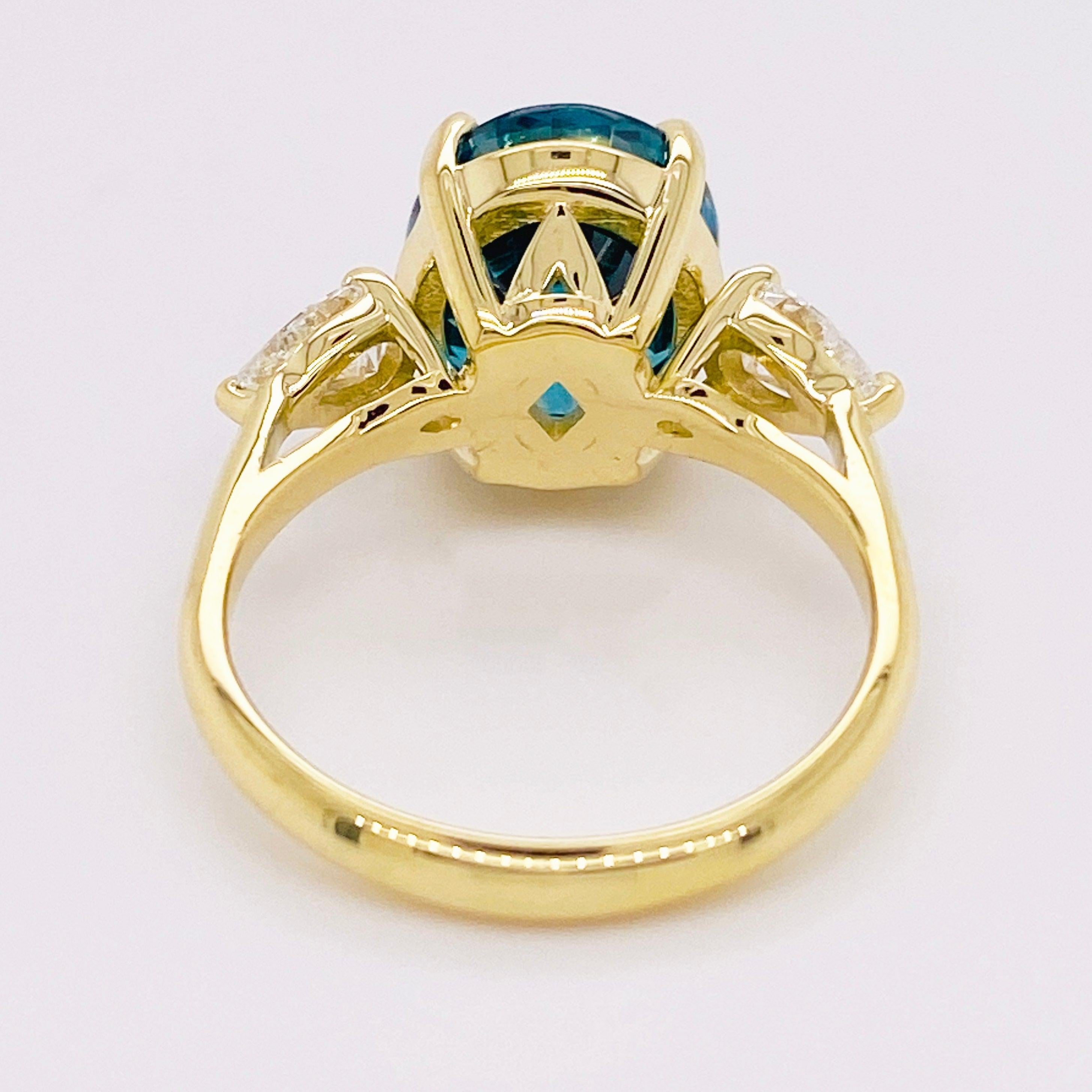 Three Stone Engagement Ring in 14 Karat Gold Three-Stone Blue Zircon 8.45 Carats 5