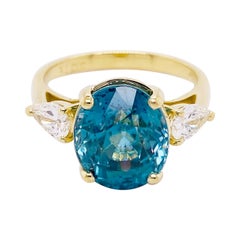 Three Stone Engagement Ring in 14 Karat Gold Three-Stone Blue Zircon 8.45 Carats