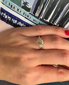 Three-Stone Fancy Yellow Diamond Engagement Ring 1.95 Carat