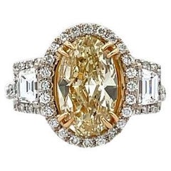 Three Stone Fancy Yellow Diamond Ring 2.48ct D1.10ct 18k WG  
