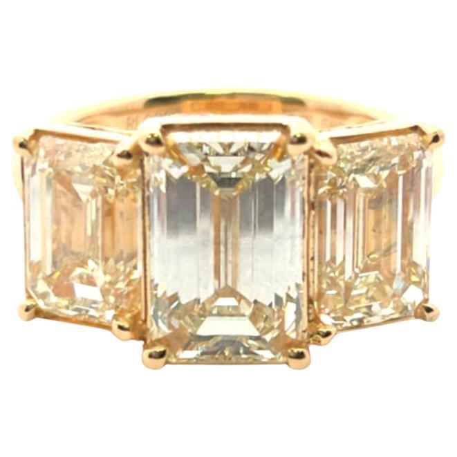 Drei Stein Fancy Gelb Smaragd Ring 7,06ct 18ky GIA