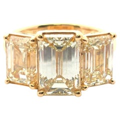 Drei Stein Fancy Gelb Smaragd Ring 7,06ct 18ky GIA