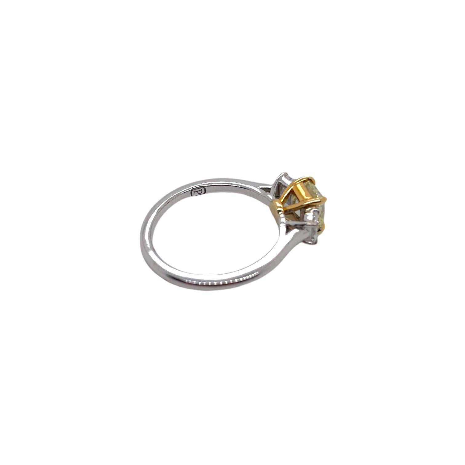 Modern Three Stone Fancy Yellow & White Diamond Ring in 18K Gold