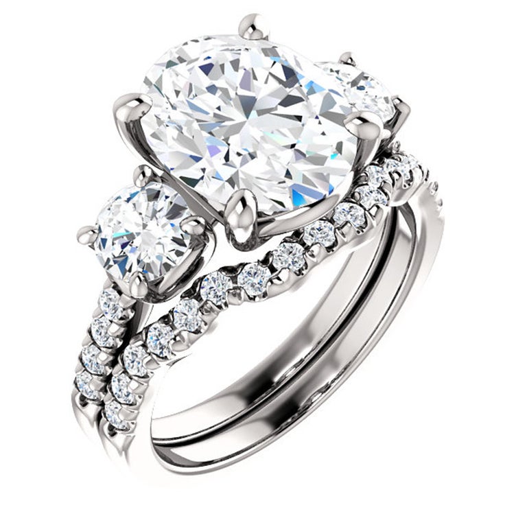 ThreeStone French Pave Oval Cut GIA Certified Diamond Engagement