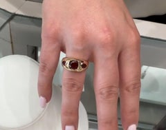 Three Stone Geometric Garnet Ring in 14K Yellow Gold High Polish