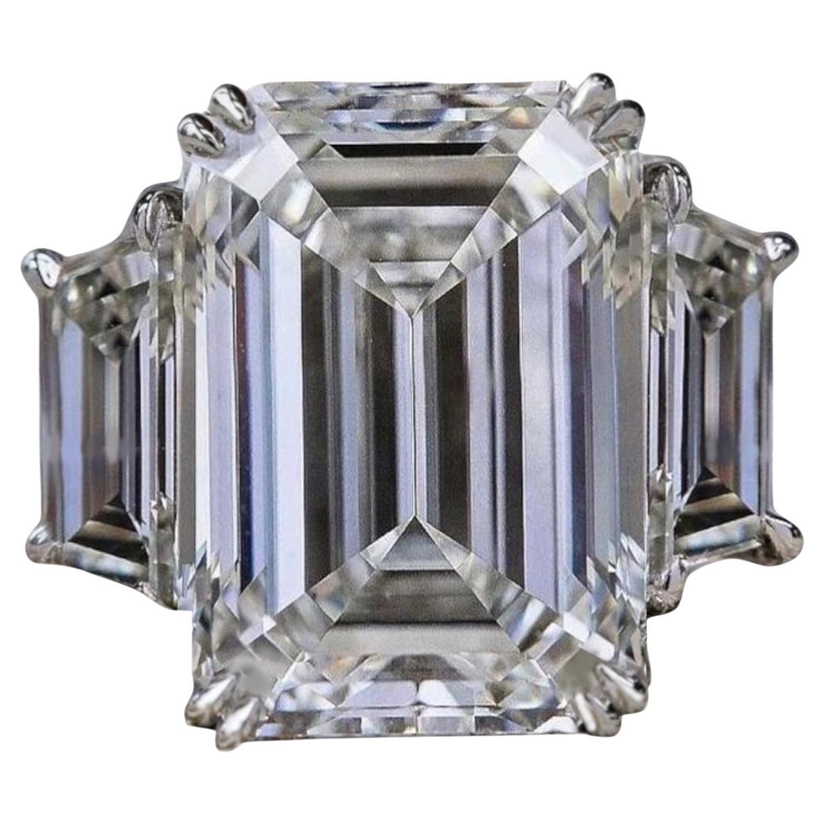 Three Stone GIA Certified 5 Carat Emerald Cut Diamond Excellent Cut